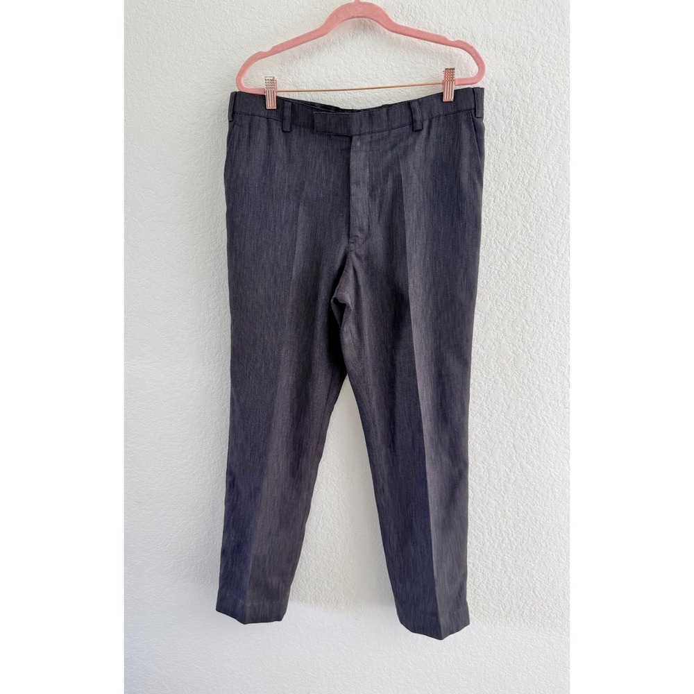 Vintage Mens Charcoal Gray Textured Dress Pants Straight Leg Trousers 34x29